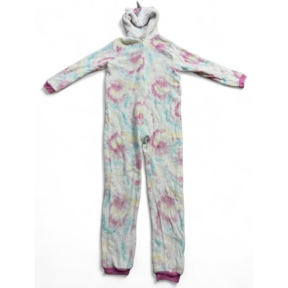 Sainteve Girls Unicorn Hooded Tie-Dye Fleece Pajama With Glitter Accents - Picture 1 of 12